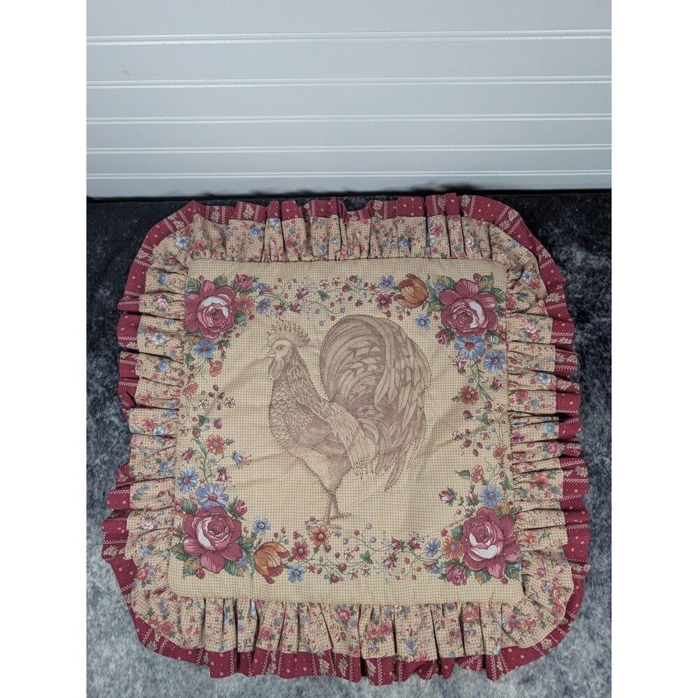 Vtg Hand Quilted 14" Rooster Pillow Case Cottagecore Grannycore ShabbyChic